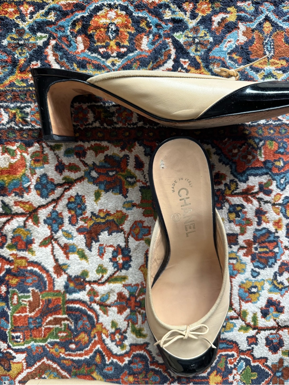 CHANEL Beige and Black Two-Tone Leather Mules - Picture 9 of 10